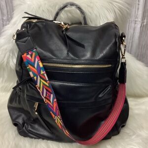 Black PU Leather Backpack Purse with gold/brass hardware.  New.